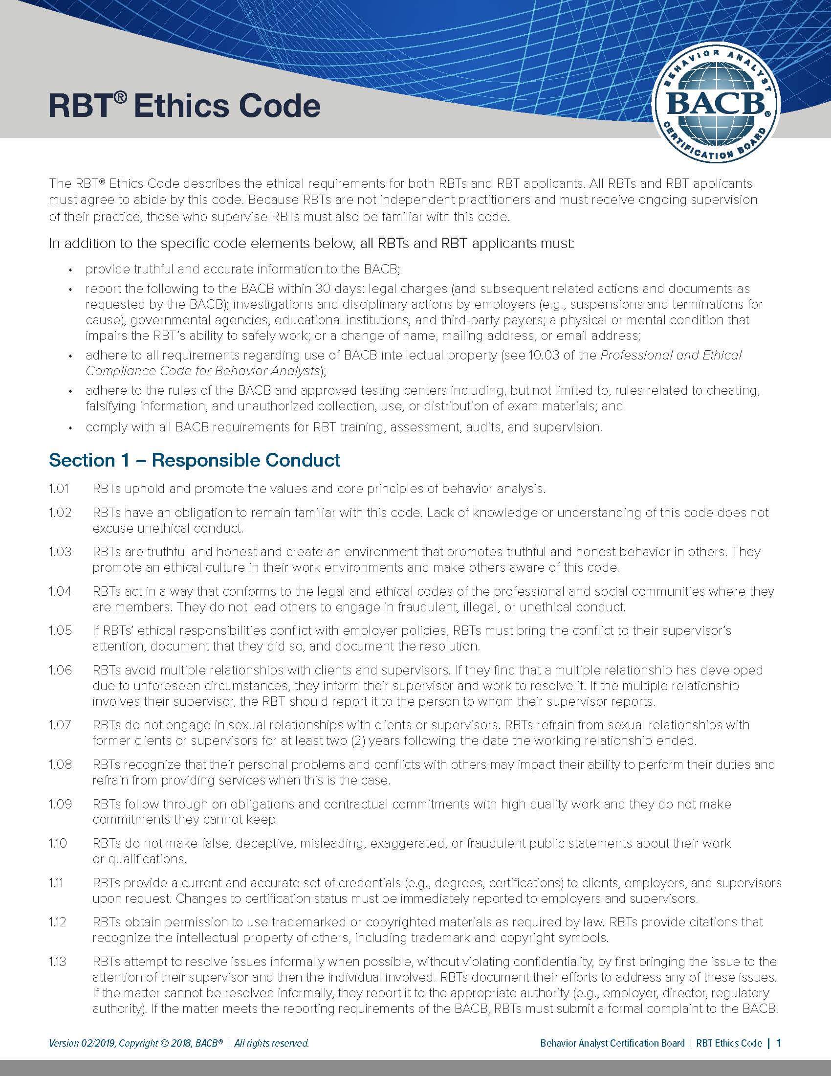 ETHICS Behavior Analyst Certification Board