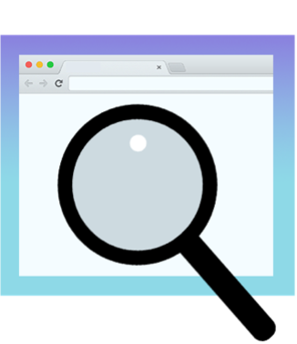 A magnifying glass hovers over a web page.